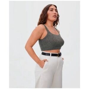 Everlane Cozy‎ Stretch Crop Tank Wool Blend Heathered Charcoal Gray Large NWT